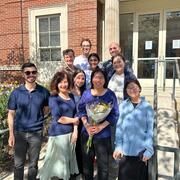 Lab members gathered on the steps of the Psychology building